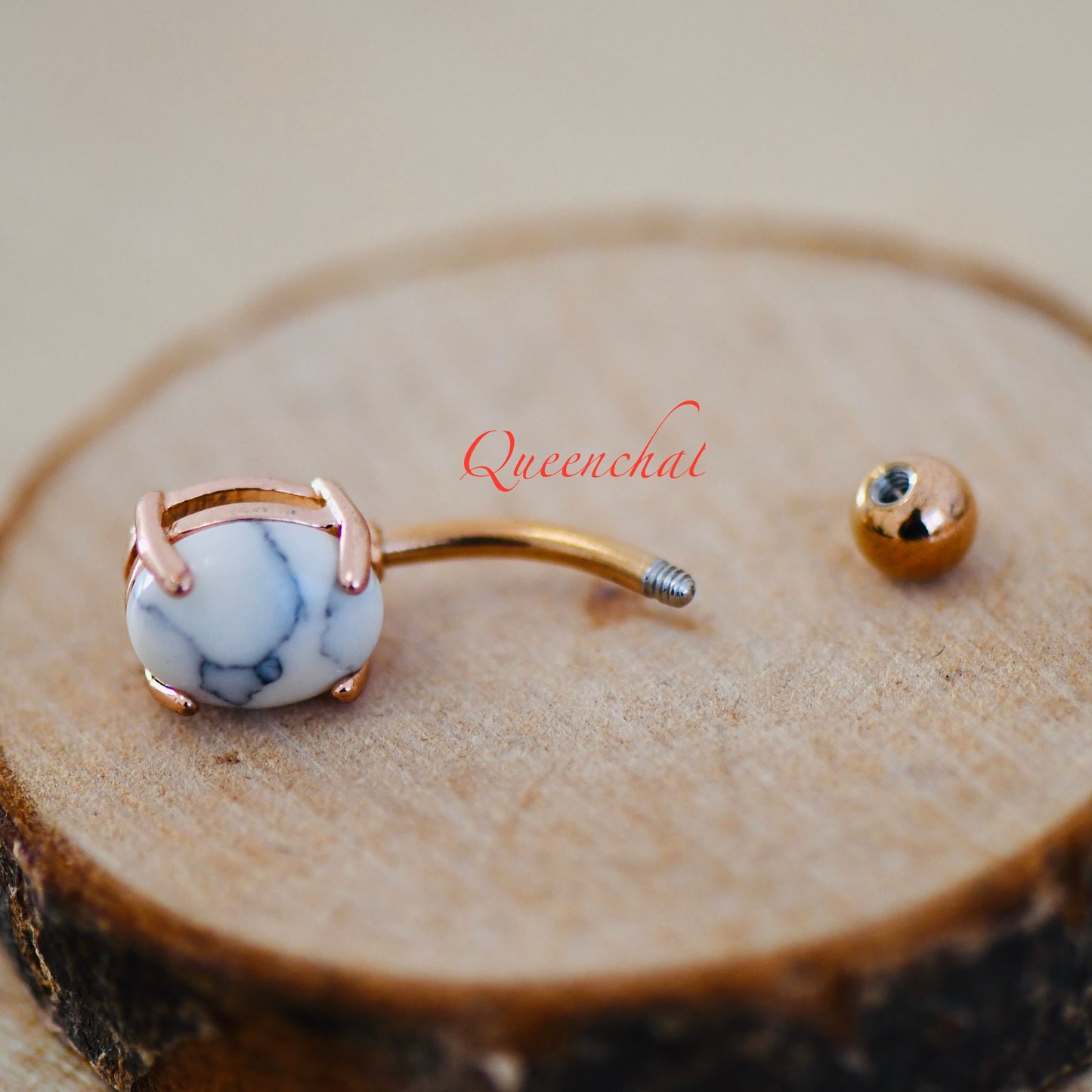 316L Surgical Steel 14G White Howlite Turquoise Belly Bar, Navel Ring Belly Piercing Jewellery Rose Gold Navel Bar