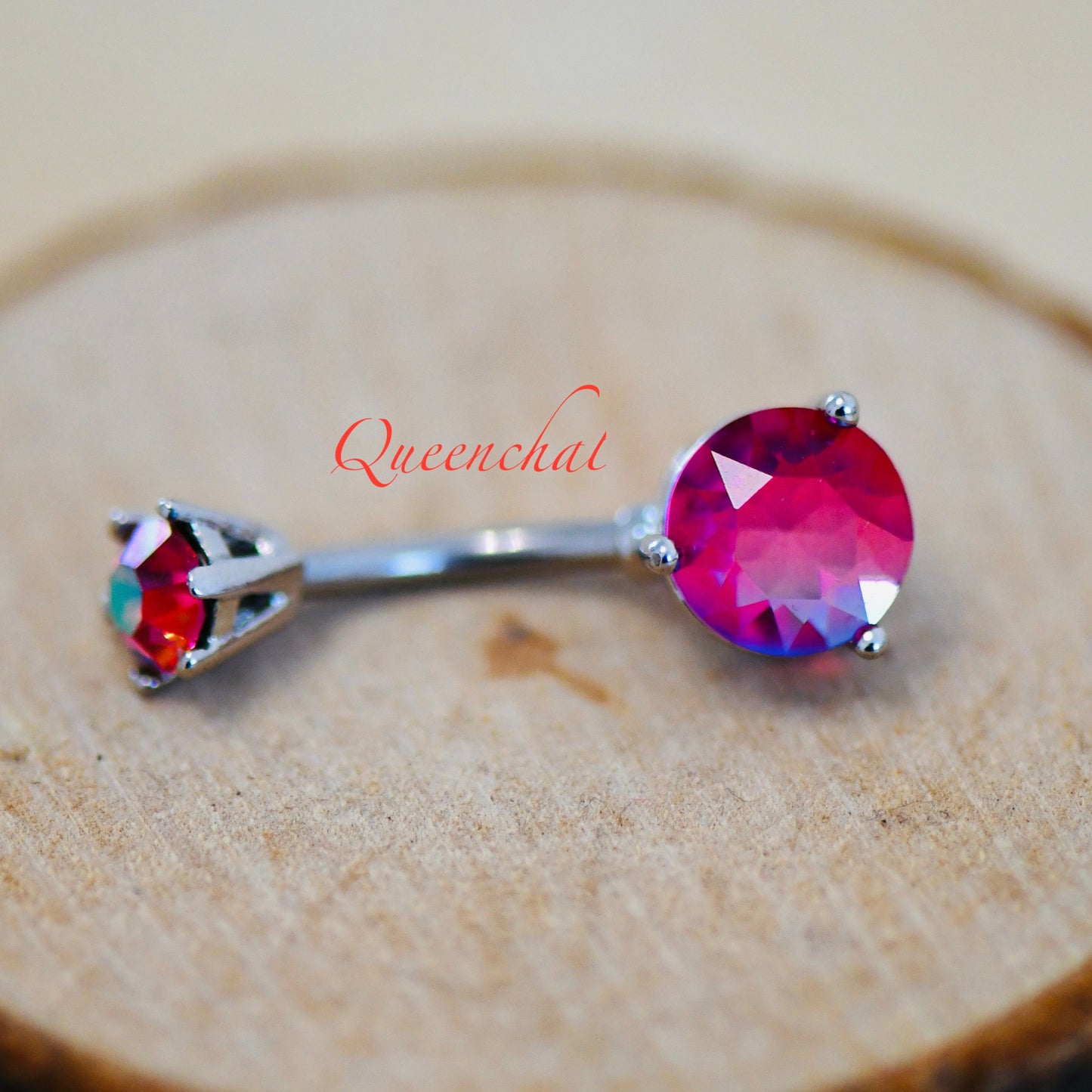 316L Surgical Steel 14G Aurora Borealis  Red CZ Belly Bar, Navel Ring Belly Piercing Jewellery Navel Ring