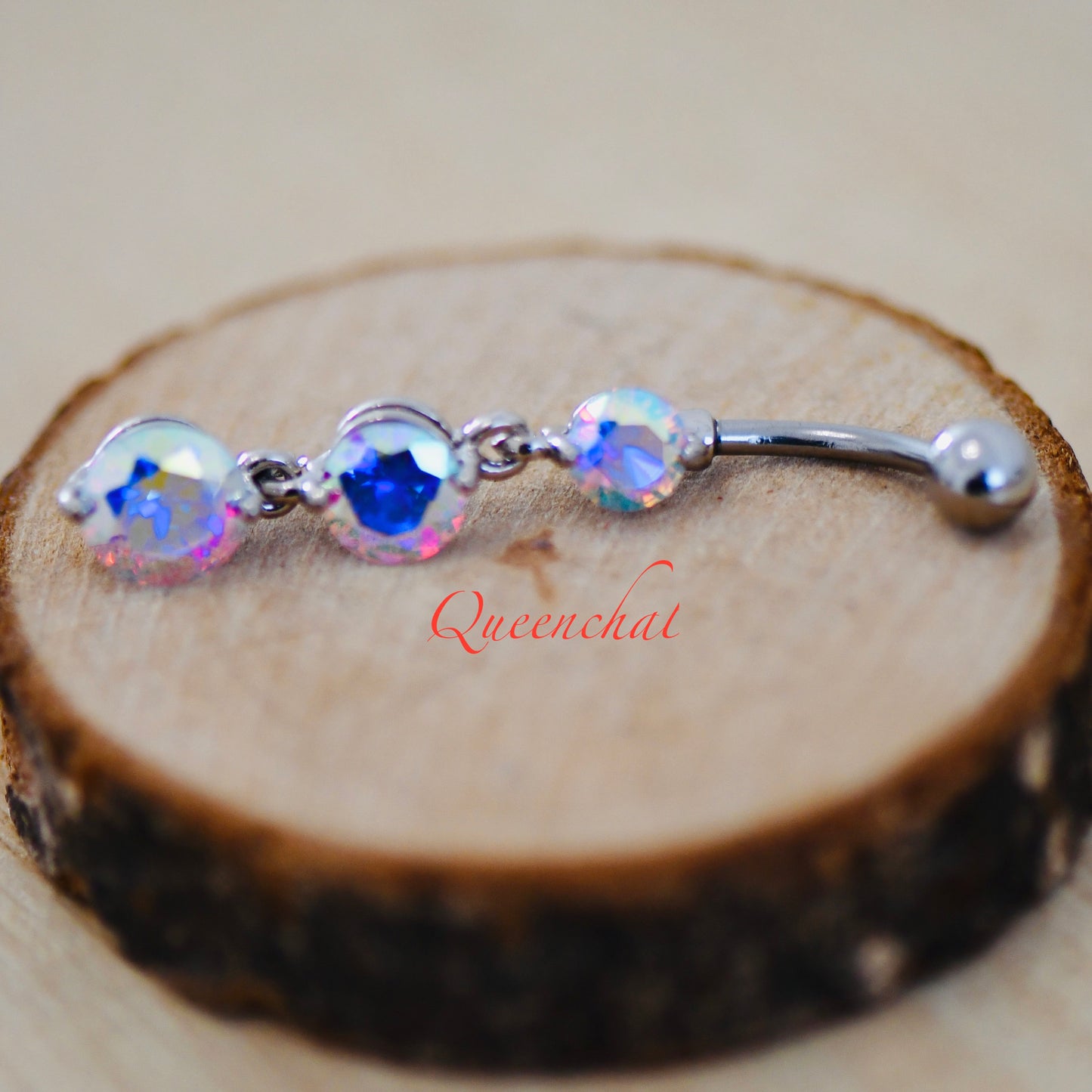 316L Surgical Steel 14G Aurora Borealis Dangling Belly Bar, Navel Ring Belly Piercing Jewellery Long Navel Ring