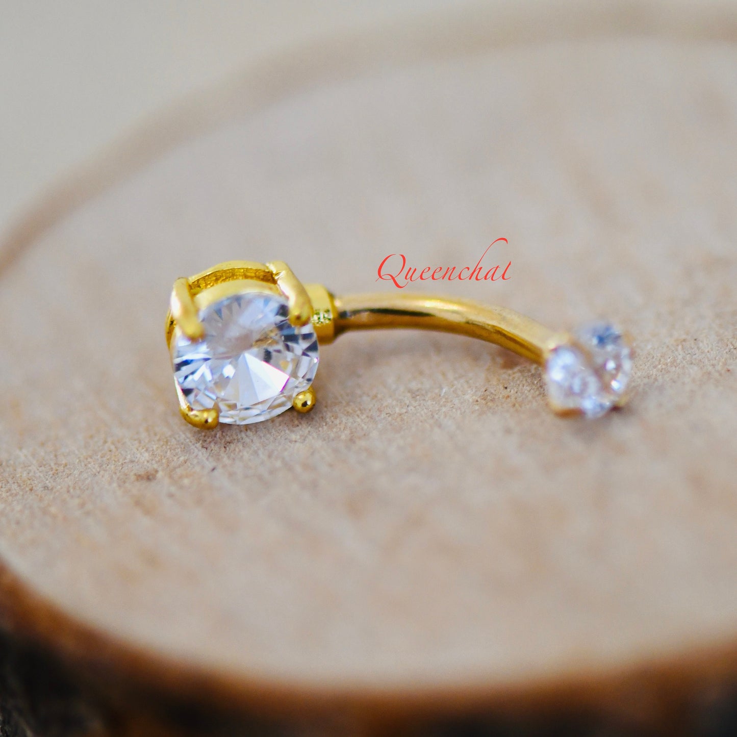 316L Surgical Steel 14G Internally Threaded CZ Belly Bar, Navel Ring Belly Piercing Jewellery Gold 8mm Navel Ring