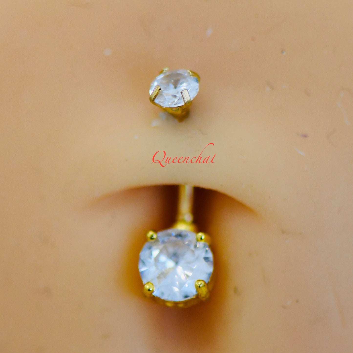 316L Surgical Steel 14G Internally Threaded CZ Belly Bar, Navel Ring Belly Piercing Jewellery Gold 8mm Navel Ring