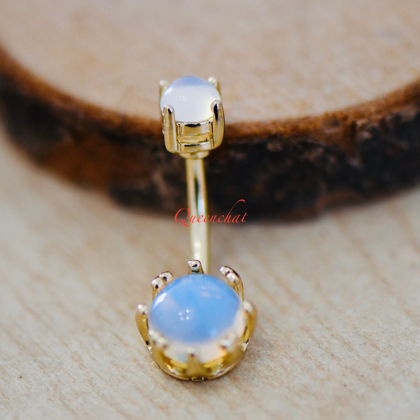 316L Surgical Steel 14G Moonstone Belly Bar, Navel Ring Belly Piercing Jewellery Gold Navel Ring