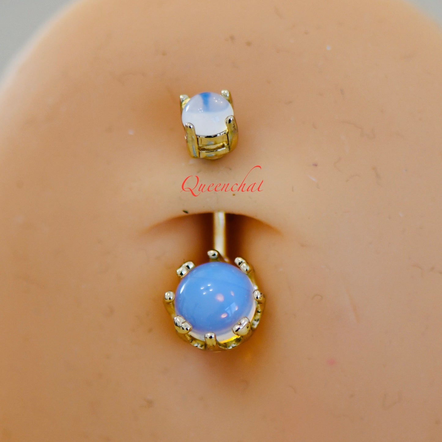 316L Surgical Steel 14G Moonstone Belly Bar, Navel Ring Belly Piercing Jewellery Gold Navel Ring