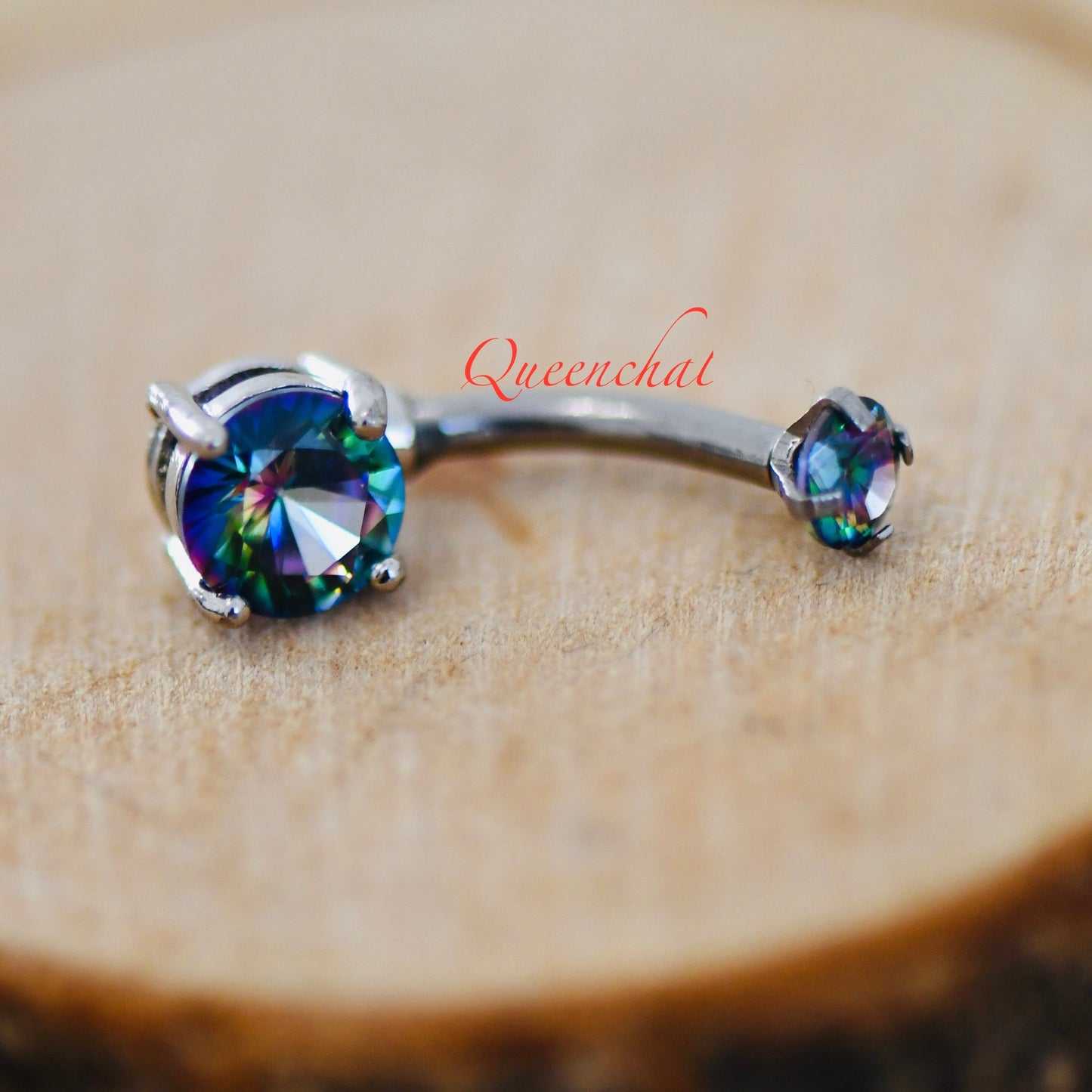 316L Surgical Steel 14G Internally Threaded Vitrail Medium Belly Bar, Navel Ring Belly Piercing Jewellery Gold 8mm Navel Ring