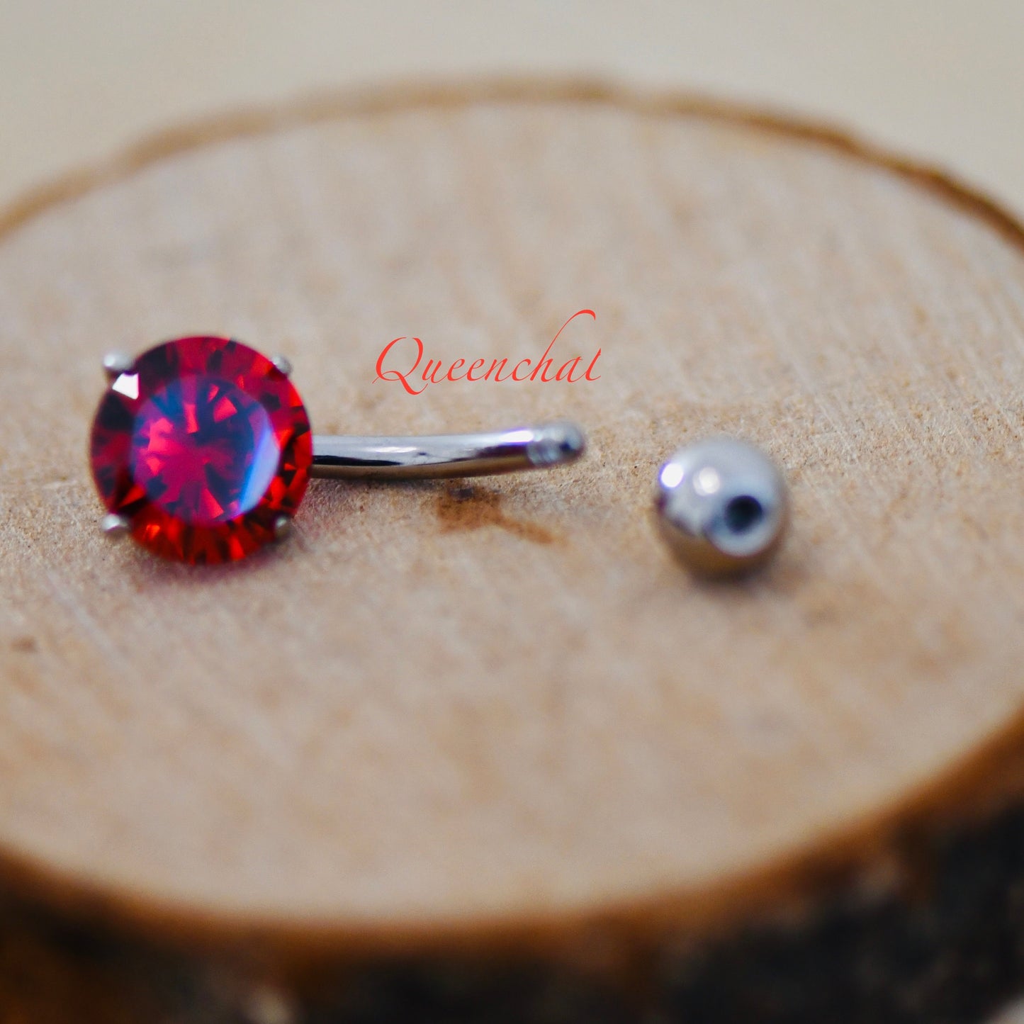 316L Surgical Steel 14G Red CZ Belly Bar, Navel Ring Belly Piercing Jewellery Silver Navel Bar
