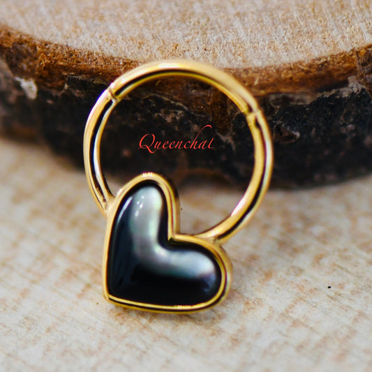 16G 316L Surgical Steel Black Resin Heart Septum Ring Cartilage Piercing Daith Ring Earring Gold Clicker Ring 10mm