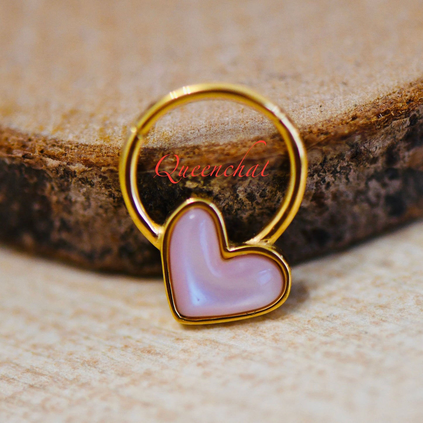 16G 316L Surgical Steel Pink Resin Heart Septum Ring Cartilage Piercing Daith Ring Earring Gold Clicker Ring 10mm
