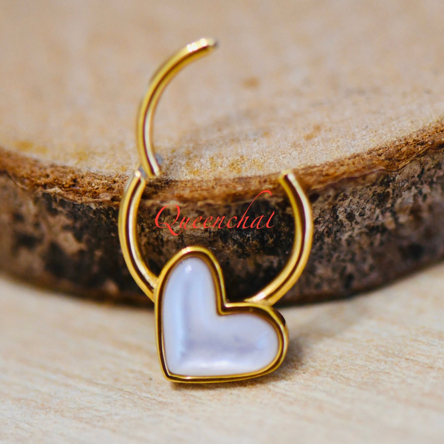 16G 316L Surgical Steel White Resin Heart Septum Ring Cartilage Piercing Daith Ring Earring Gold Clicker Ring 10mm