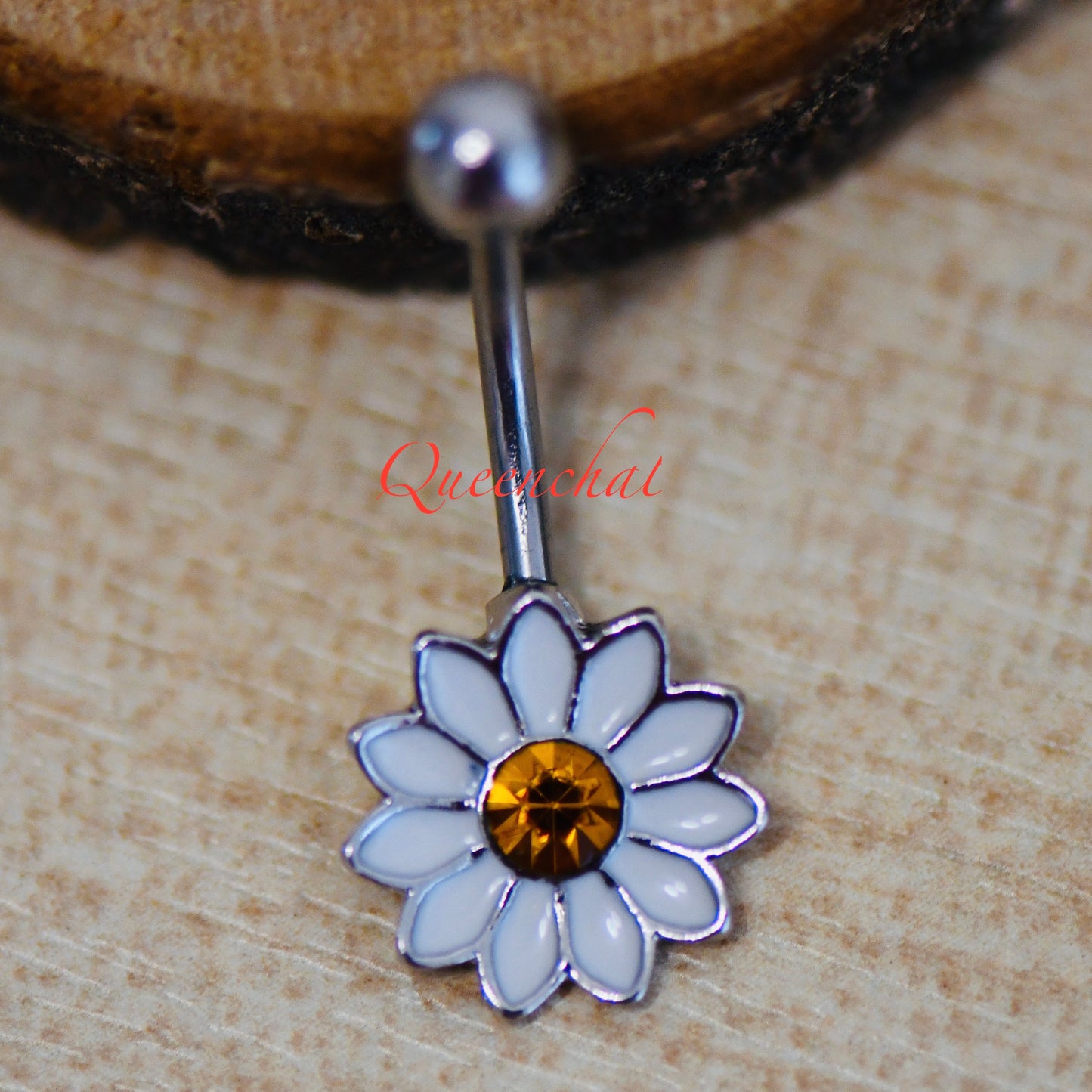 316L Surgical Steel 14G White Daisy Flower Belly Bar, Navel Ring Belly Piercing Jewellery