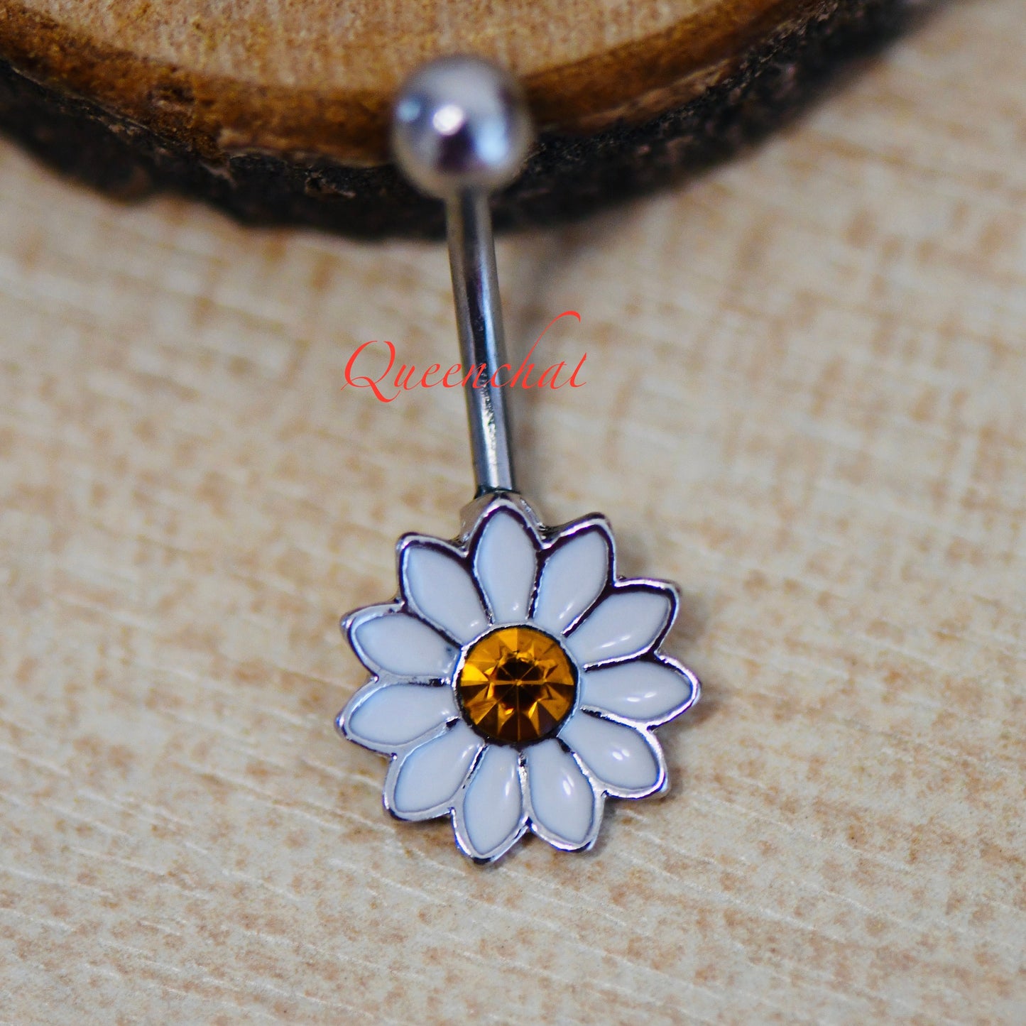 316L Surgical Steel 14G White Daisy Flower Belly Bar, Navel Ring Belly Piercing Jewellery