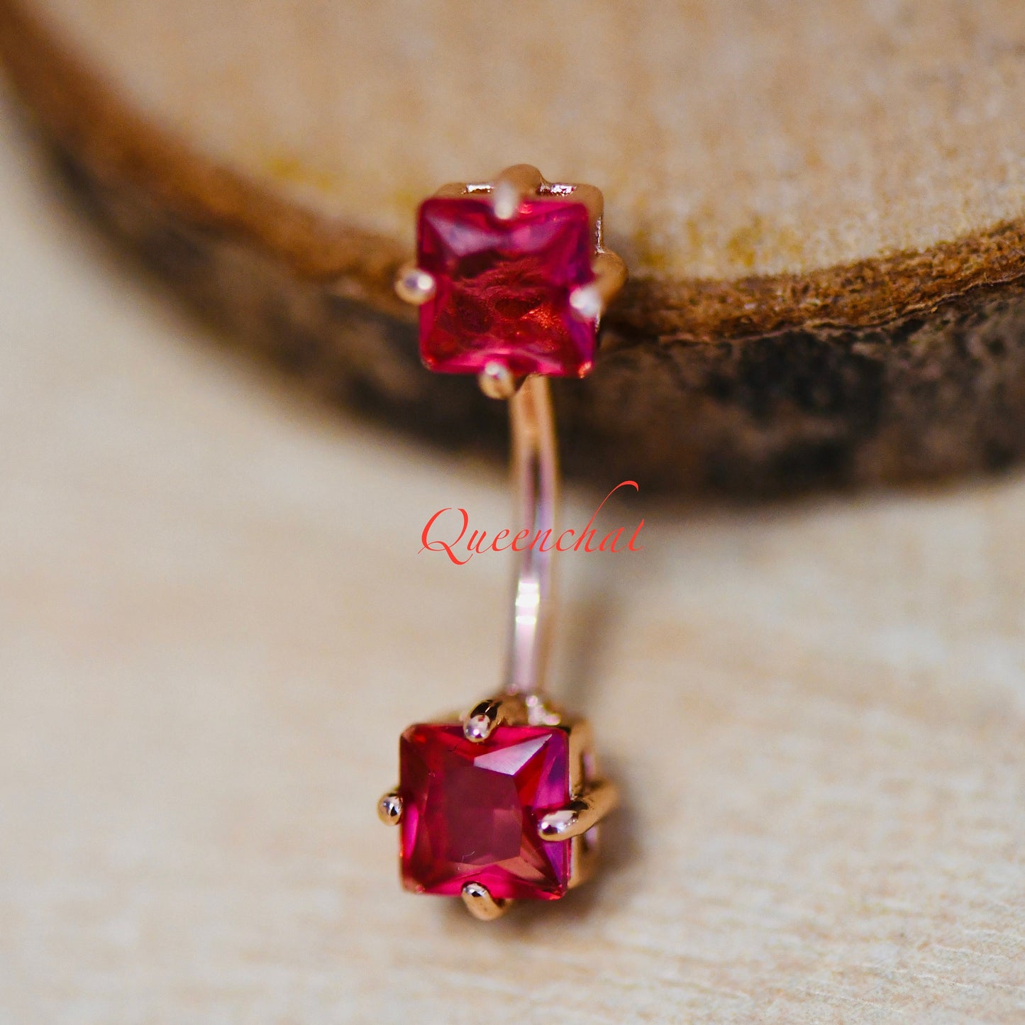 16G 316L Surgical Steel Square Garnet Gem Navel Ring Belly Bar Belly Piercing Jewellery Birthstone Belly Button Ring