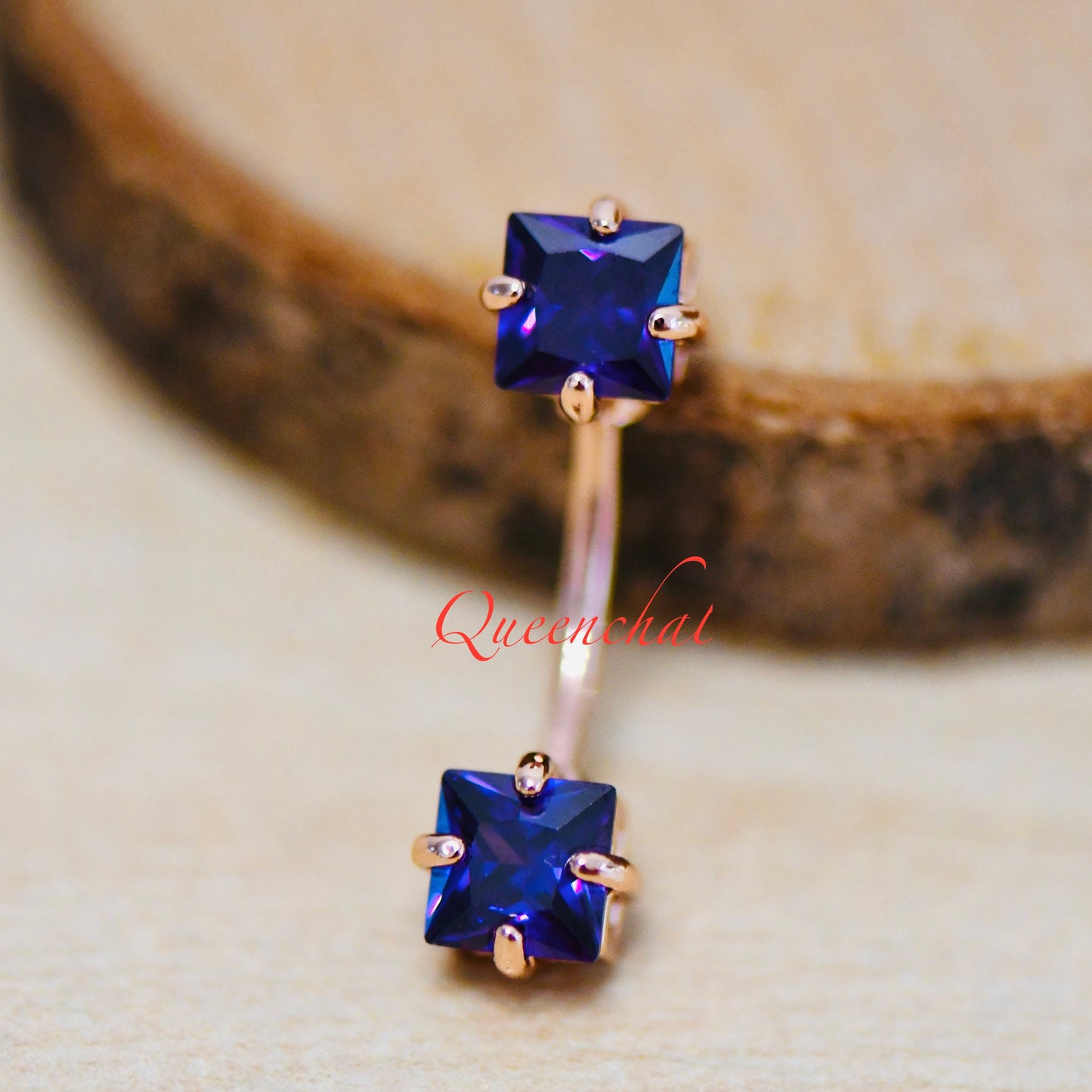 16G 316L Surgical Steel Square Dark Purple Blue CZ Navel Ring Belly Bar Belly Piercing Jewellery Birthstone Belly Button Ring