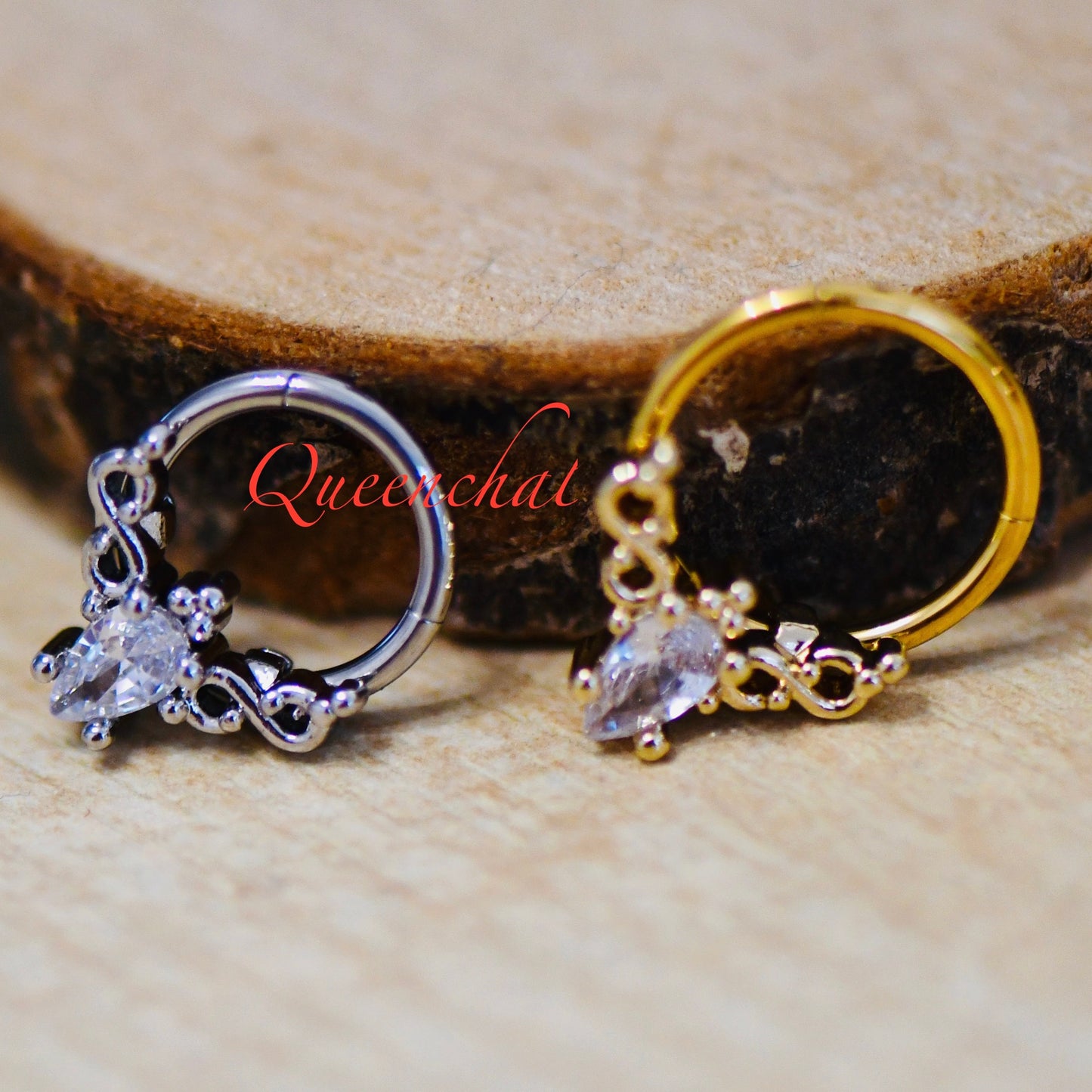 16G 316L Surgical Steel Silver CZ & Twist Design Septum Ring Cartilage Piercing Hinged Segment Ring 8mm, 10mm