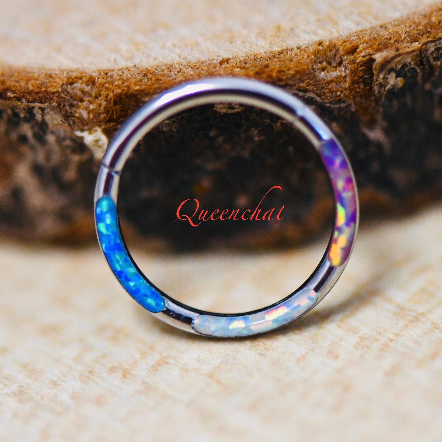 316L Surgical Steel 16G Blue, Pink & White Opal Segment Ring Hinged Septum Clicker Ring Conch Tragus Helix Hoop Three Colors Opal Ring