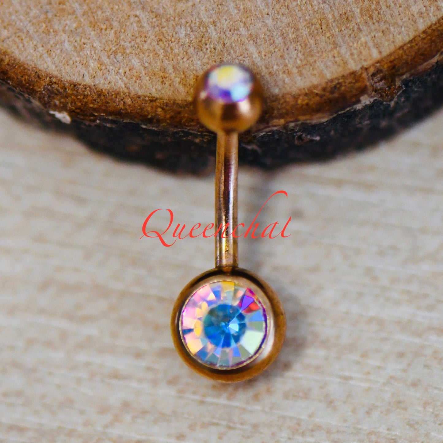 316L Surgical Steel 14G Aurora Borealis Rose Gold Belly Bar, Navel Ring Belly Piercing Jewellery Belly Button Ring