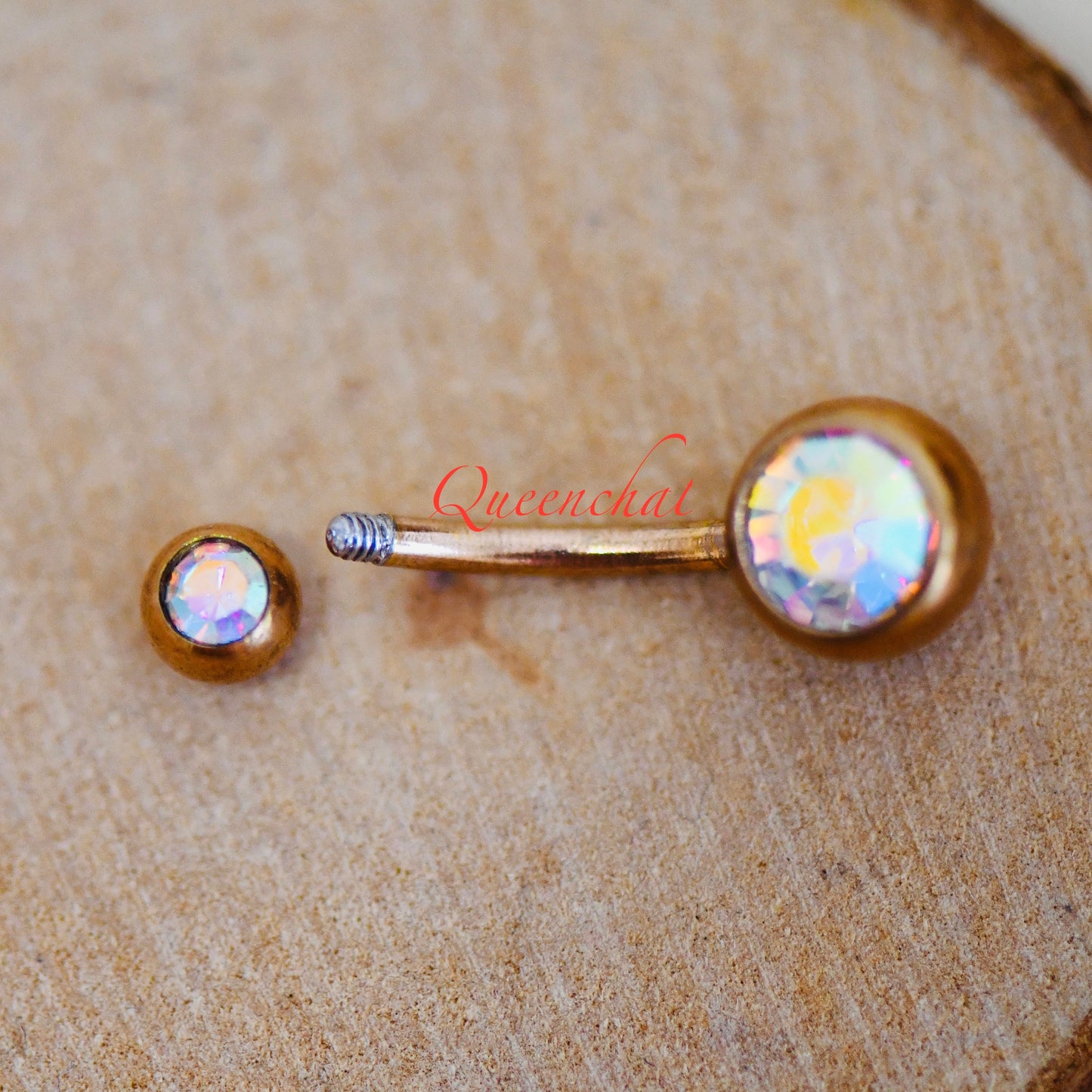 316L Surgical Steel 14G Aurora Borealis Rose Gold Belly Bar, Navel Ring Belly Piercing Jewellery Belly Button Ring