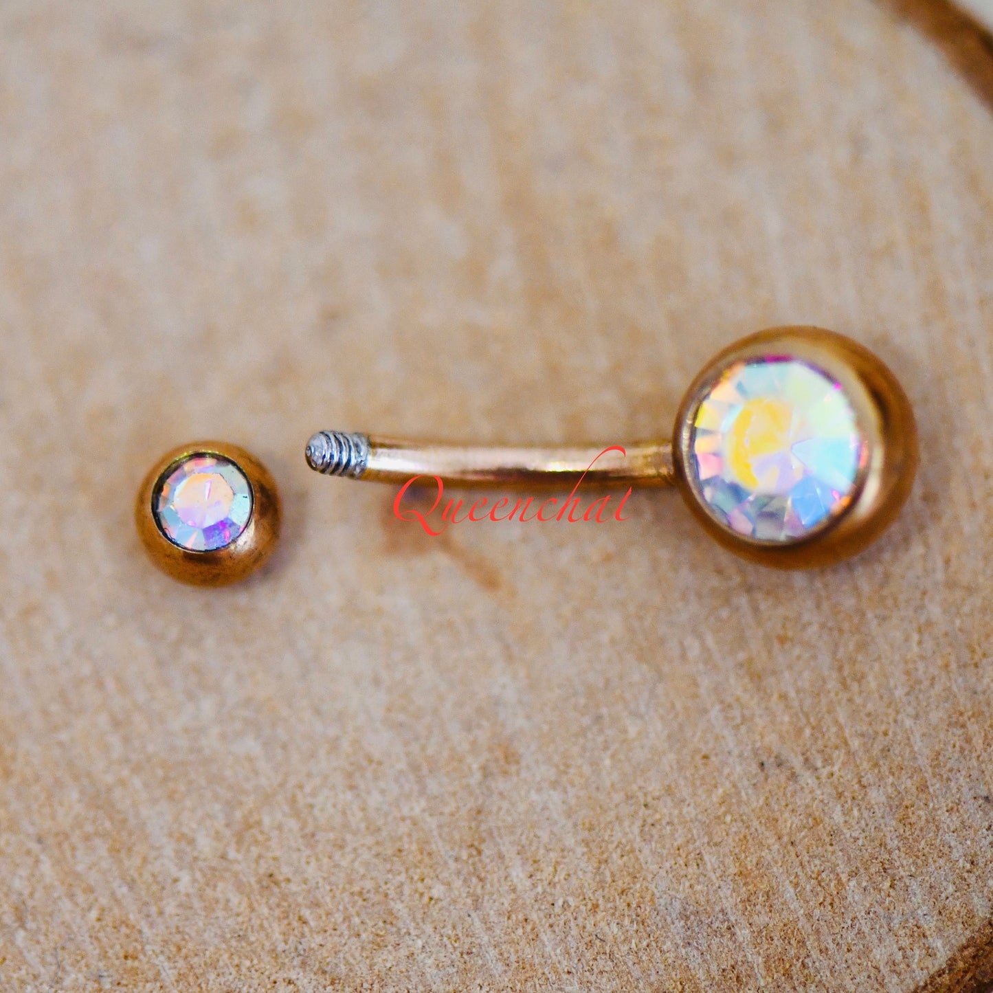 316L Surgical Steel 14G Aurora Borealis Rose Gold Belly Bar, Navel Ring Belly Piercing Jewellery Belly Button Ring
