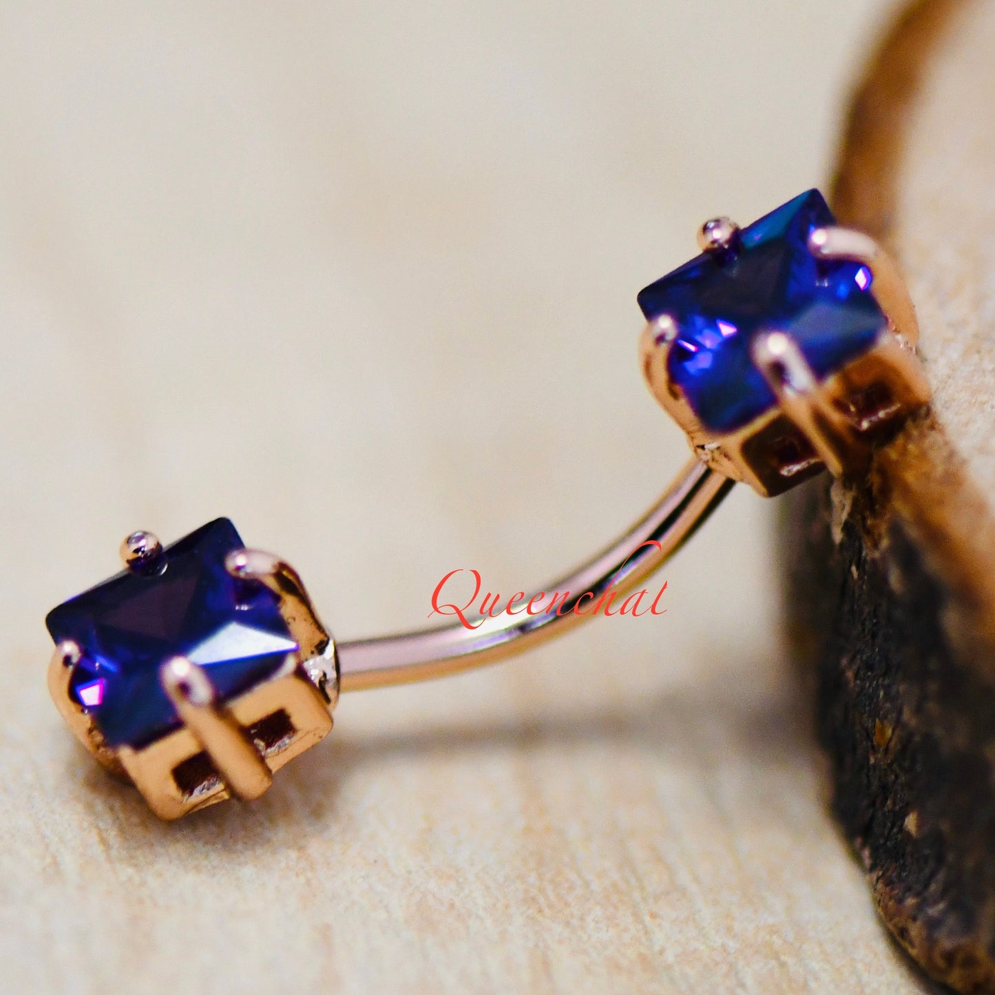 16G 316L Surgical Steel Square Dark Purple Blue CZ Navel Ring Belly Bar Belly Piercing Jewellery Birthstone Belly Button Ring