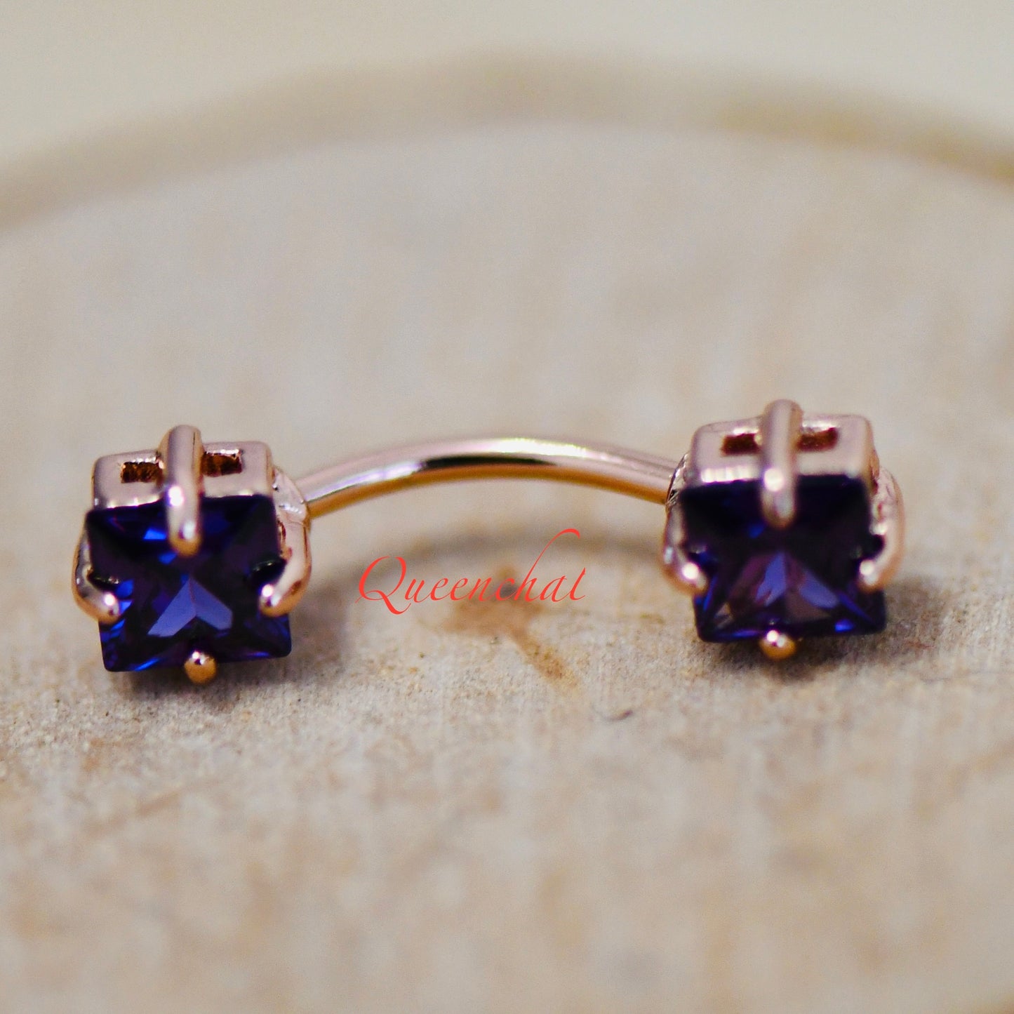 16G 316L Surgical Steel Square Dark Purple Blue CZ Navel Ring Belly Bar Belly Piercing Jewellery Birthstone Belly Button Ring
