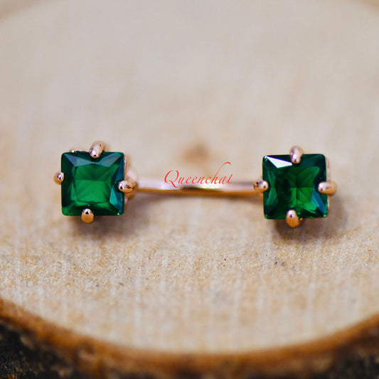 16G 316L Surgical Steel Square Emerald Navel Ring Belly Bar Belly Piercing Jewellery Birthstone Belly Button Ring