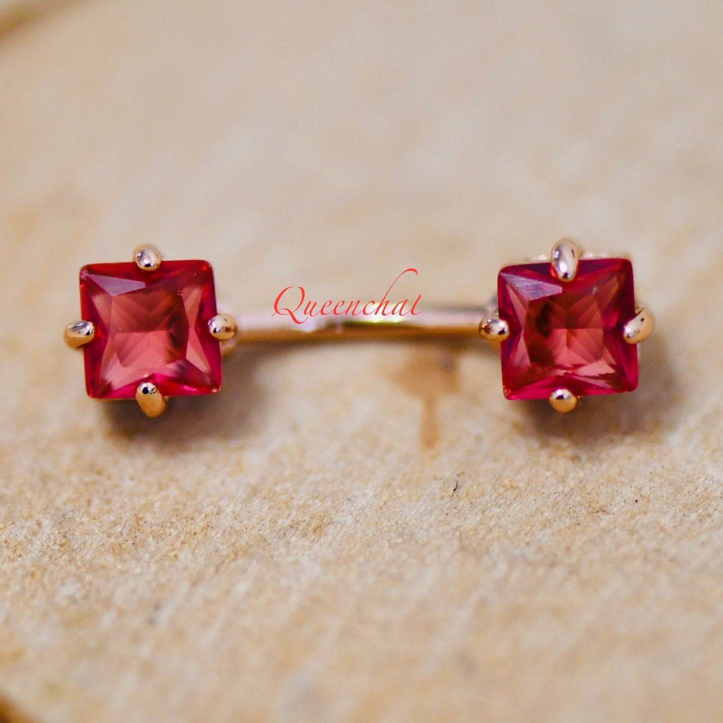 16G 316L Surgical Steel Square Garnet Gem Navel Ring Belly Bar Belly Piercing Jewellery Birthstone Belly Button Ring