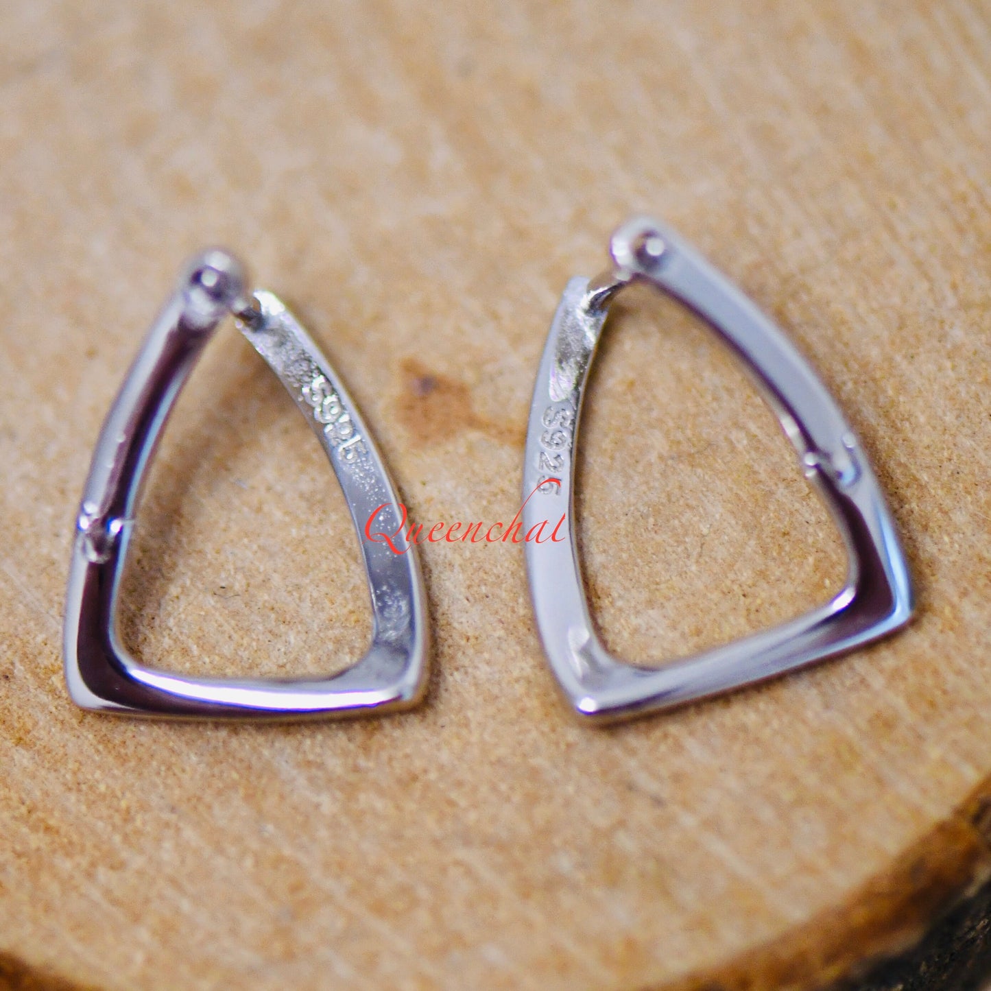 S925 Sterling Silver Triangular Look Hoop Earrings Silver Hoops