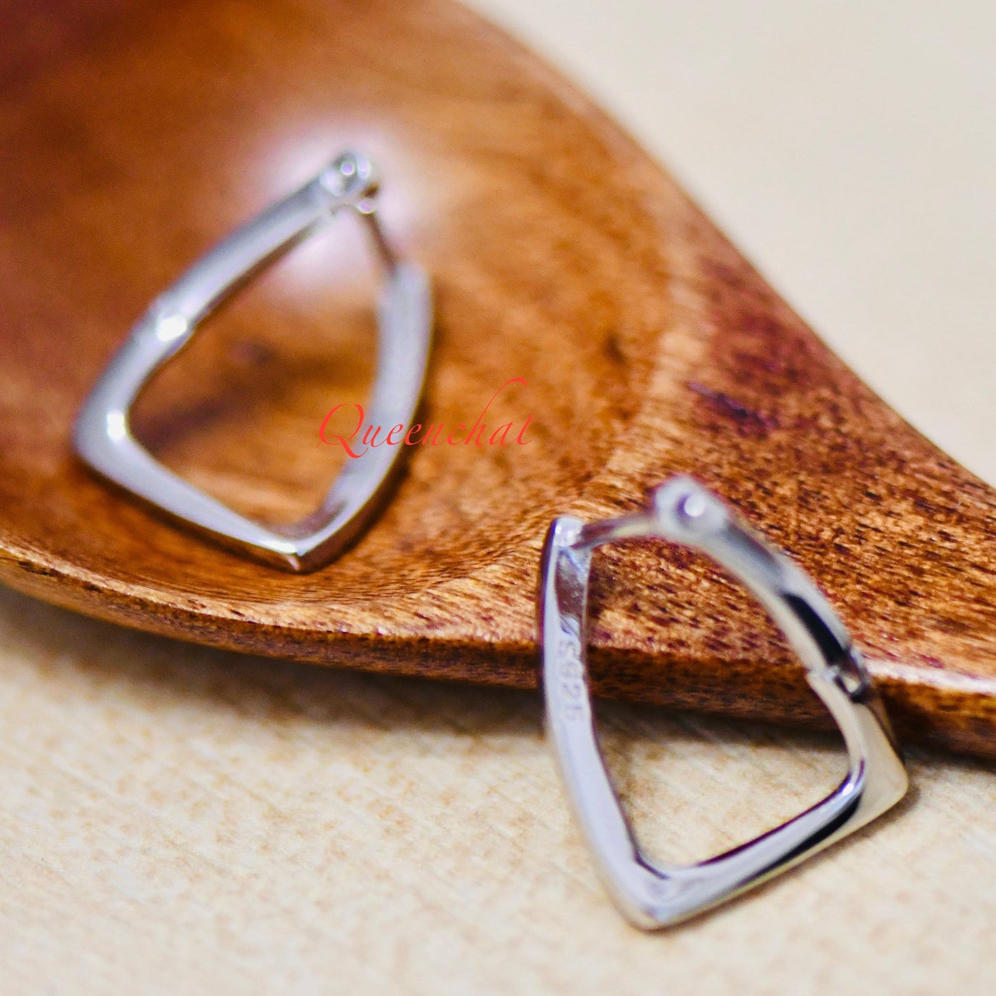 S925 Sterling Silver Triangular Look Hoop Earrings Silver Hoops