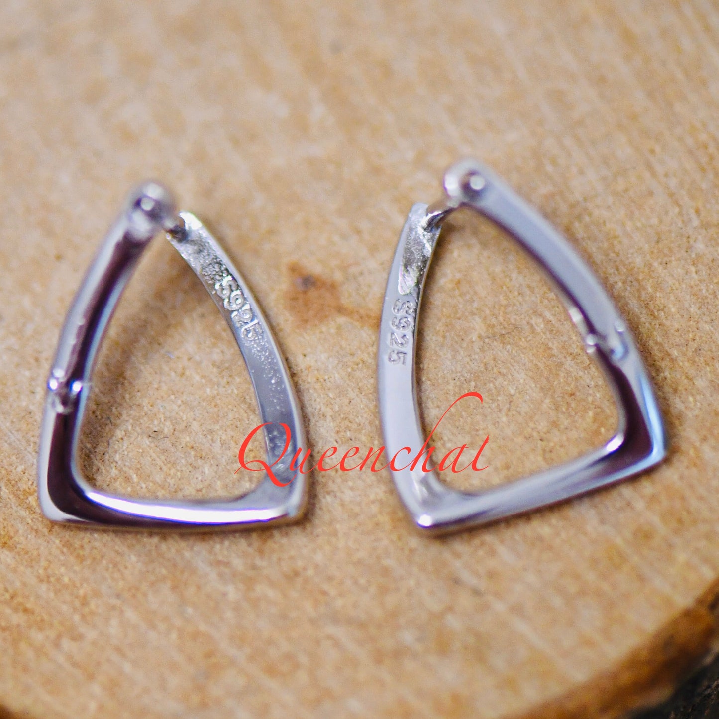 S925 Sterling Silver Triangular Look Hoop Earrings Silver Hoops