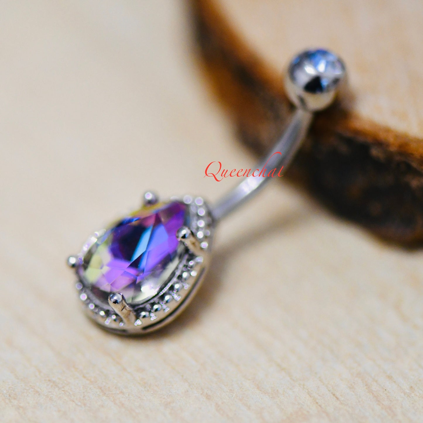316L Surgical Steel 14G AB Purple CZ Belly Bar, Navel Ring Belly Piercing Jewellery Navel Ring