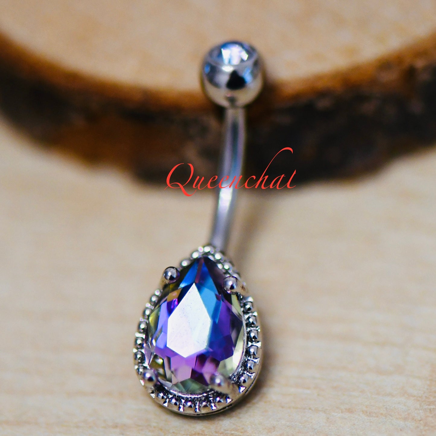 316L Surgical Steel 14G AB Purple CZ Belly Bar, Navel Ring Belly Piercing Jewellery Navel Ring