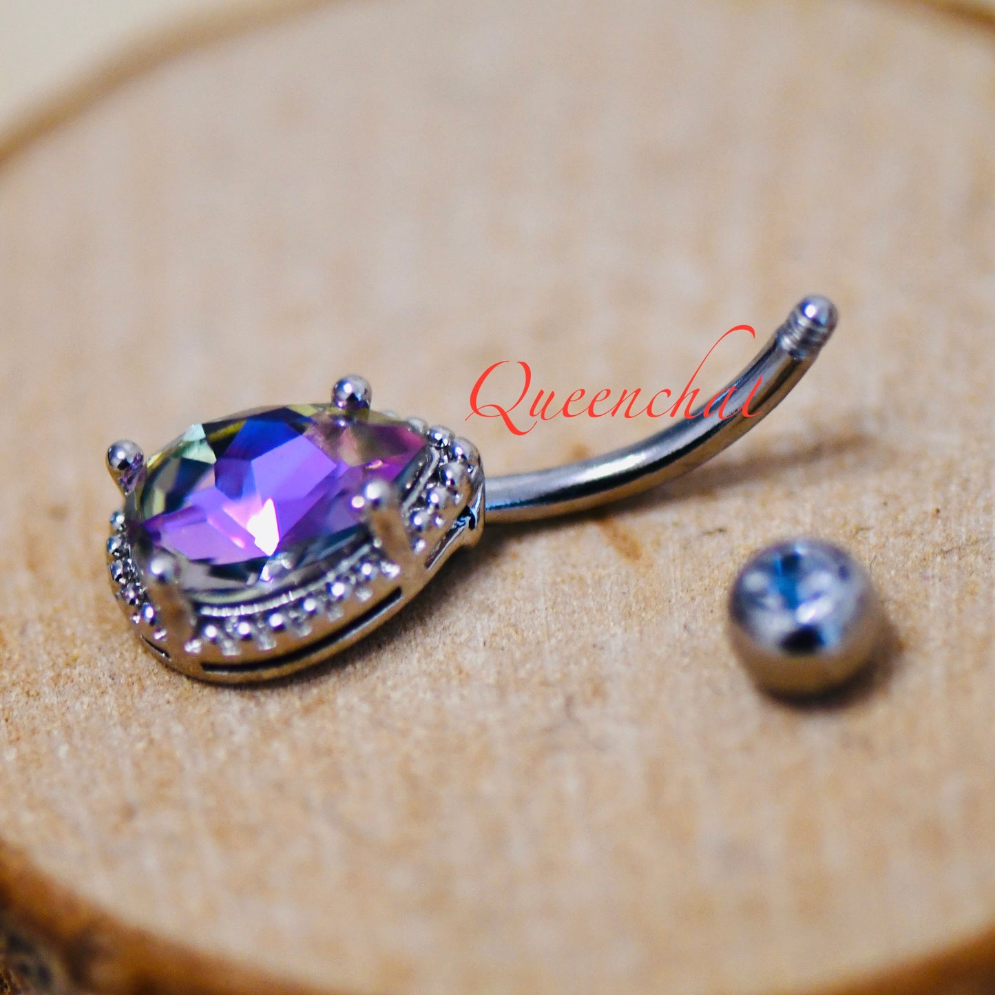 316L Surgical Steel 14G AB Purple CZ Belly Bar, Navel Ring Belly Piercing Jewellery Navel Ring