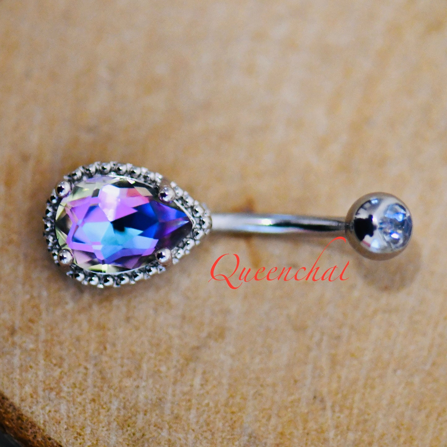 316L Surgical Steel 14G AB Purple CZ Belly Bar, Navel Ring Belly Piercing Jewellery Navel Ring