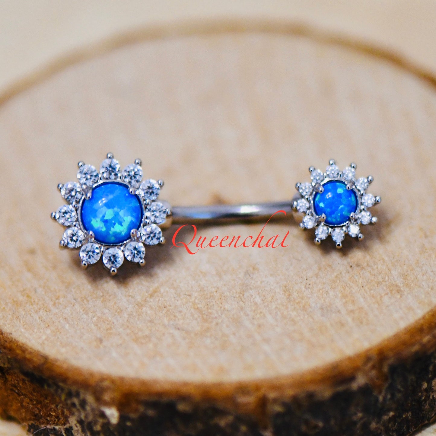 316L Surgical Steel 14G Blue Opal Belly Silver Belly Bar, Navel Ring Belly Piercing Jewellery