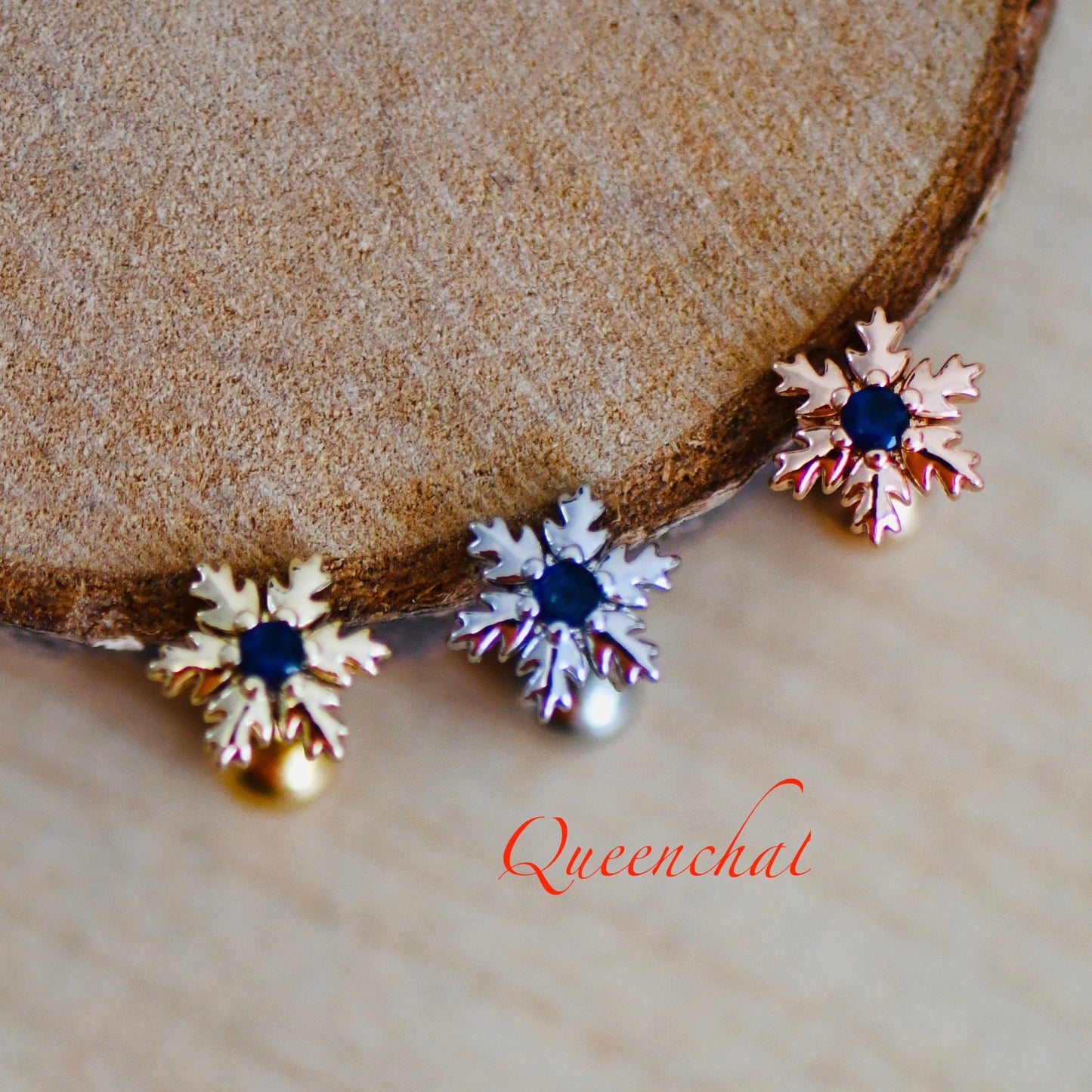 16G 316L Surgical Steel Royal Blue CZ Flower Stud Earring, Cartilage Stud Body Piercing Jewellery Lobe Earring