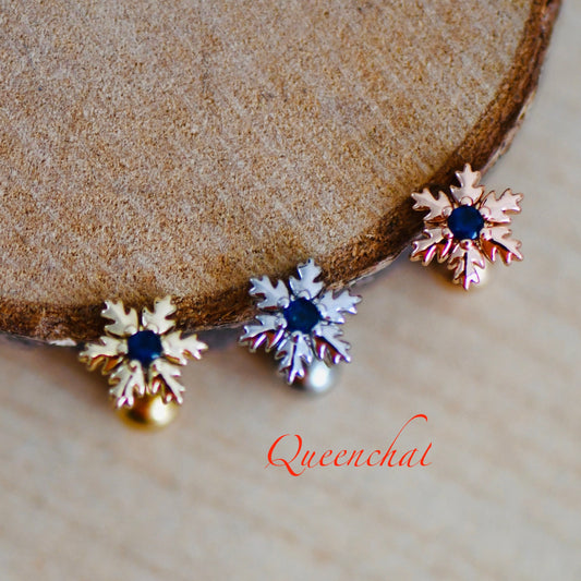 16G 316L Surgical Steel Royal Blue CZ Flower Stud Earring, Cartilage Stud Body Piercing Jewellery Lobe Earring