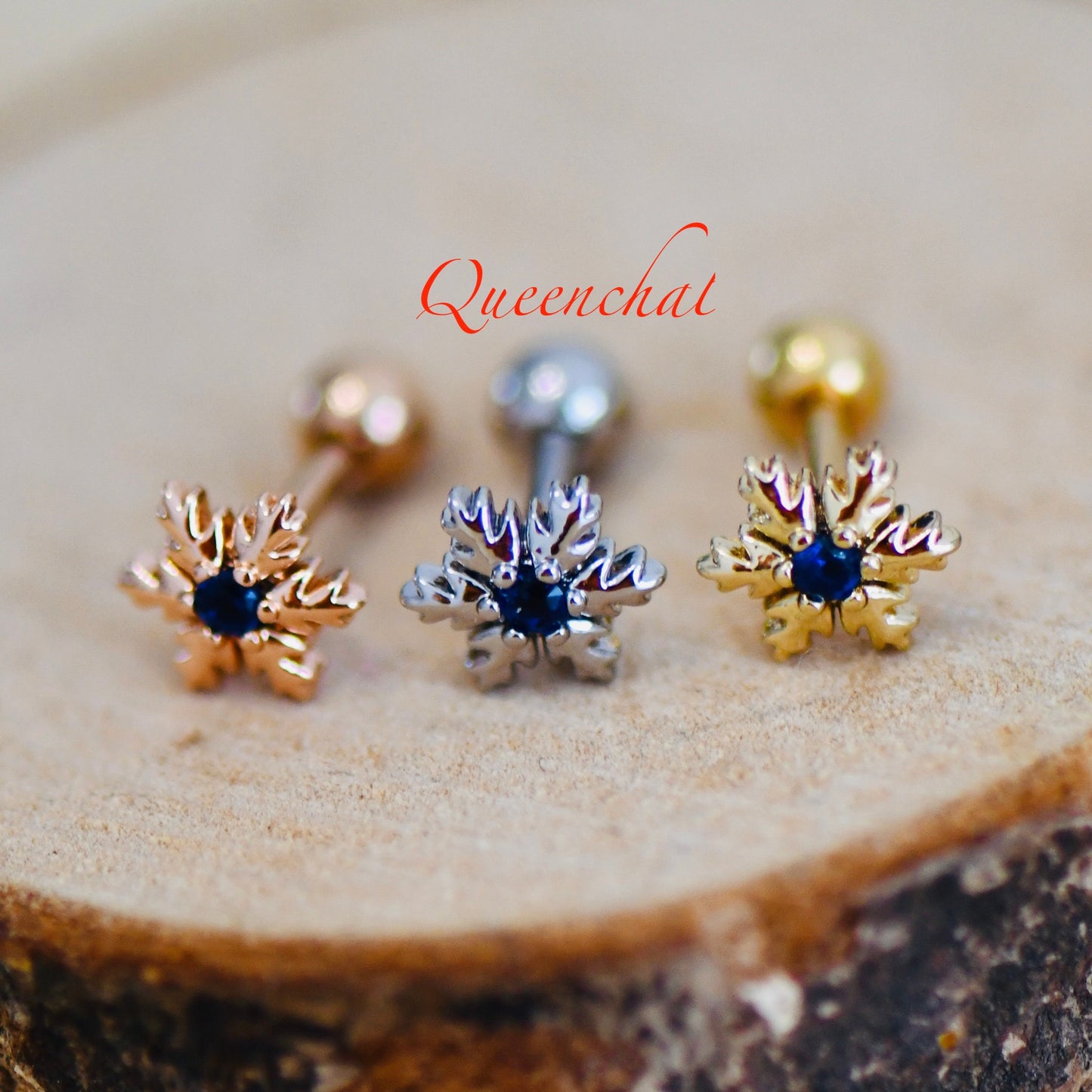16G 316L Surgical Steel Royal Blue CZ Flower Stud Earring, Cartilage Stud Body Piercing Jewellery Lobe Earring