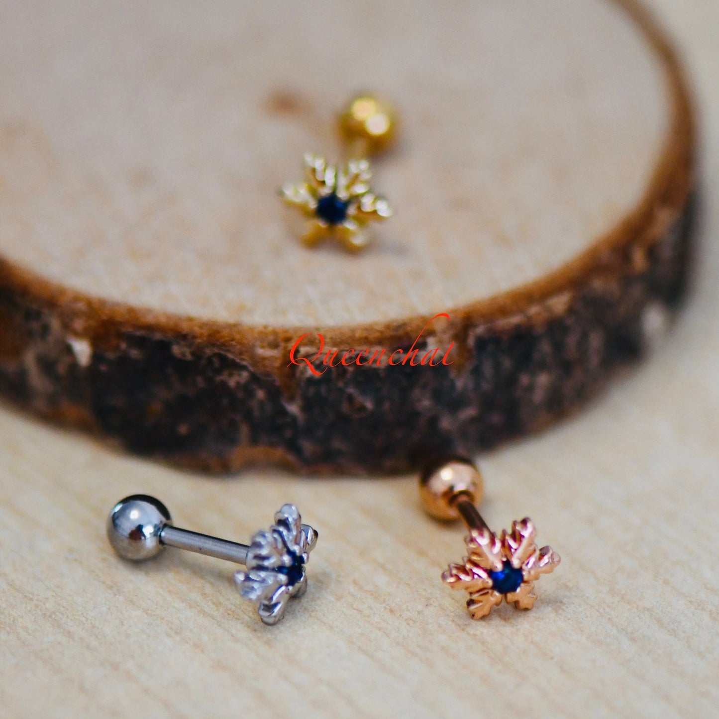 16G 316L Surgical Steel Royal Blue CZ Flower Stud Earring, Cartilage Stud Body Piercing Jewellery Lobe Earring