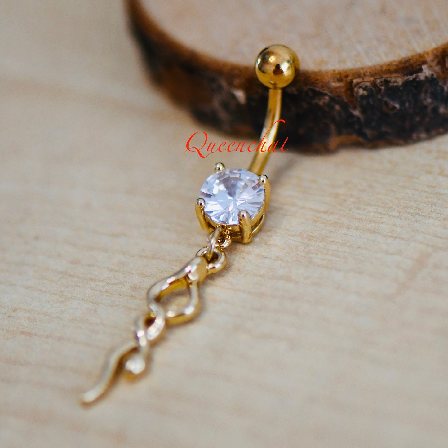 14G 316L Surgical Steel Golden Snake Dangling Belly Bar Navel Ring