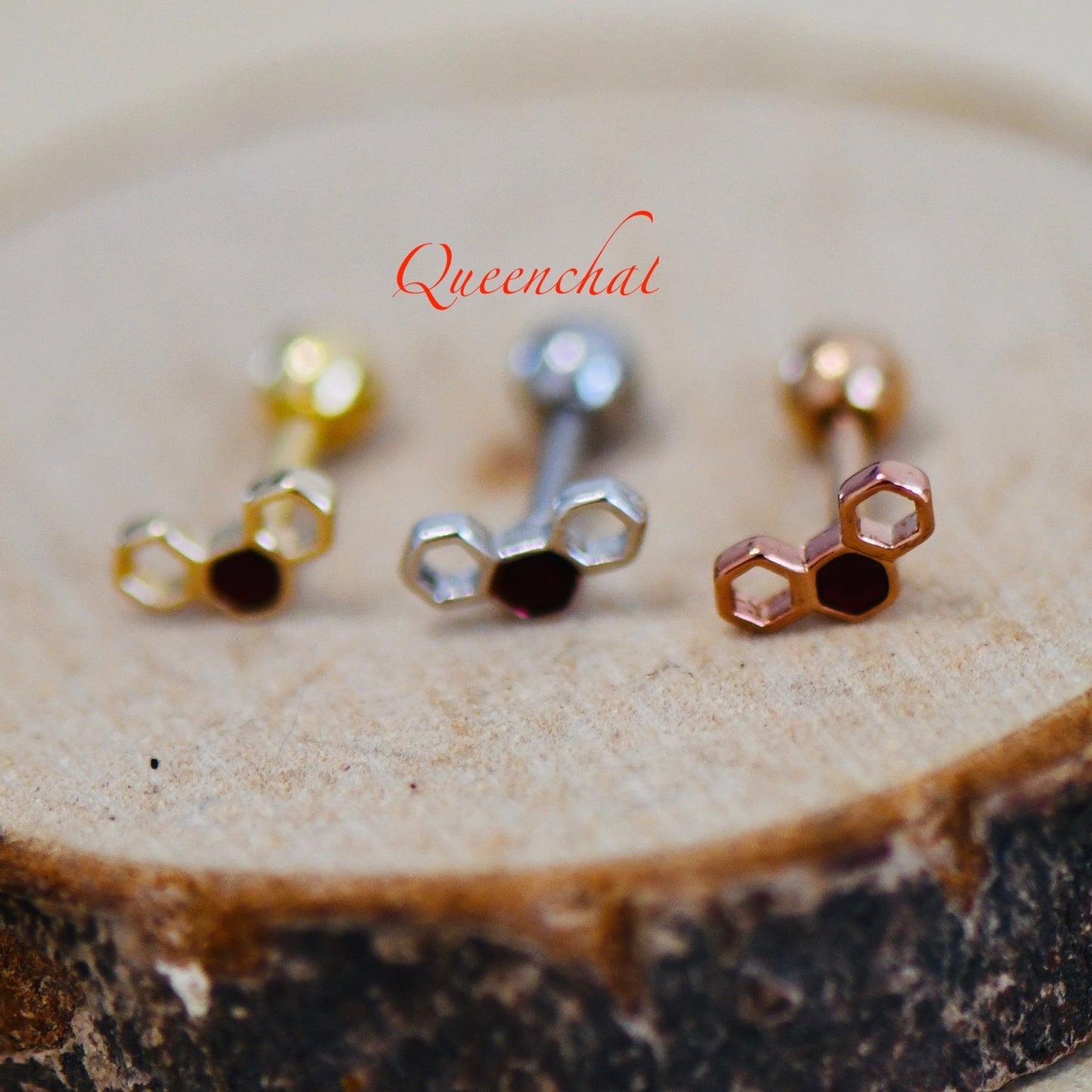 16G 316L Surgical Steel Honey Comb Stud Earring, Cartilage Stud Body Piercing Jewellery Lobe Earring