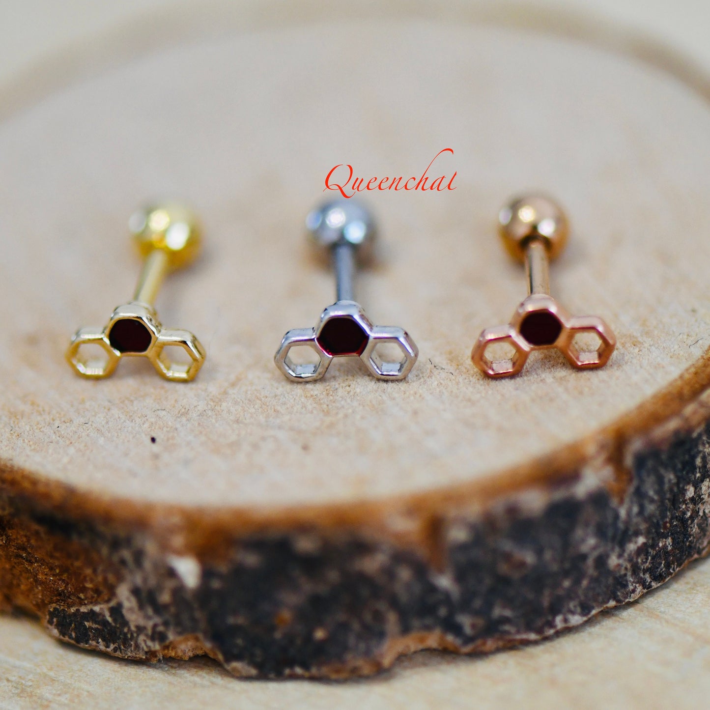 16G 316L Surgical Steel Honey Comb Stud Earring, Cartilage Stud Body Piercing Jewellery Lobe Earring