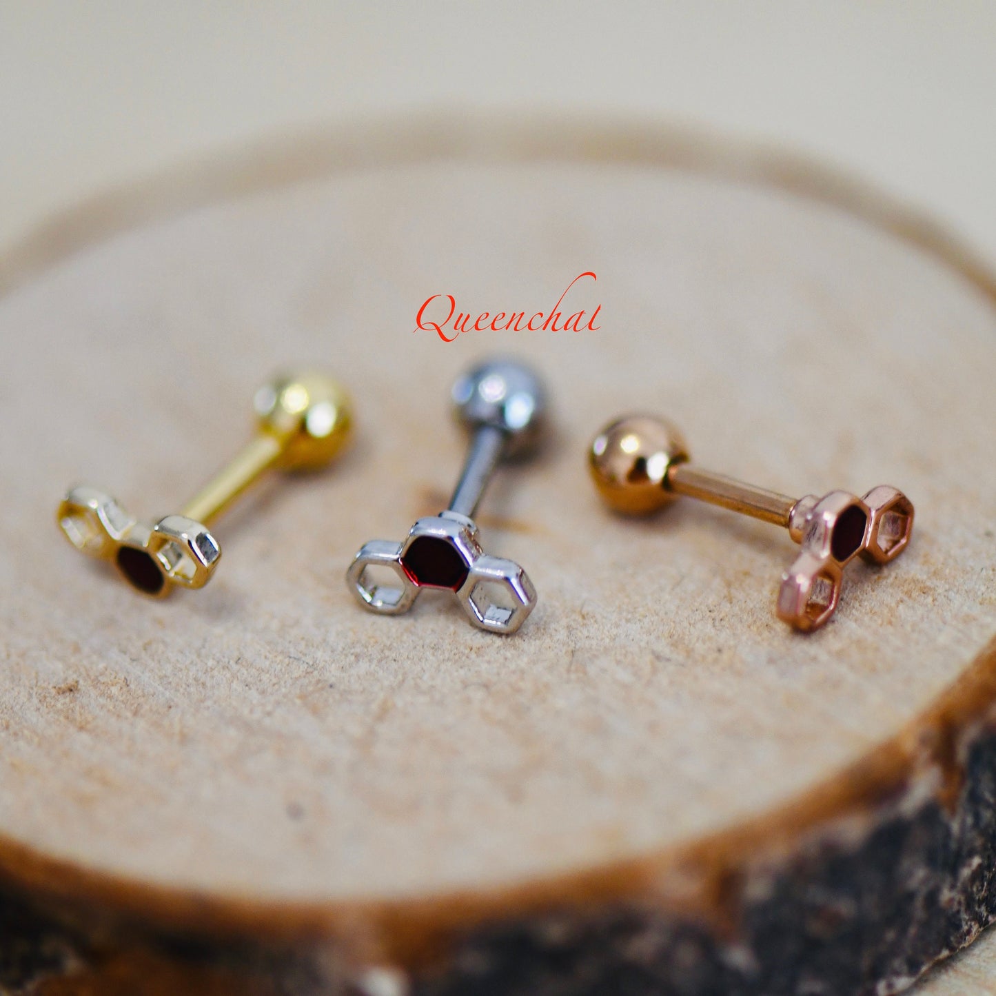 16G 316L Surgical Steel Honey Comb Stud Earring, Cartilage Stud Body Piercing Jewellery Lobe Earring