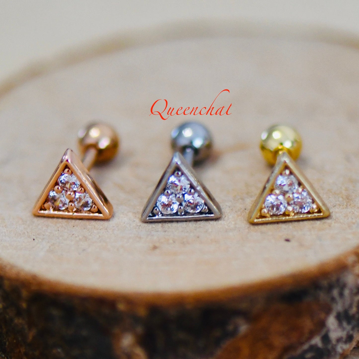 16G 316L Surgical Steel CZ Triangular Stud Earring, Cartilage Stud Body Piercing Jewellery Lobe Earring