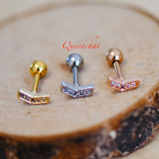 16G 316L Surgical Steel CZ Stud Earring, Cartilage Stud Body Piercing Jewellery Lobe Earring
