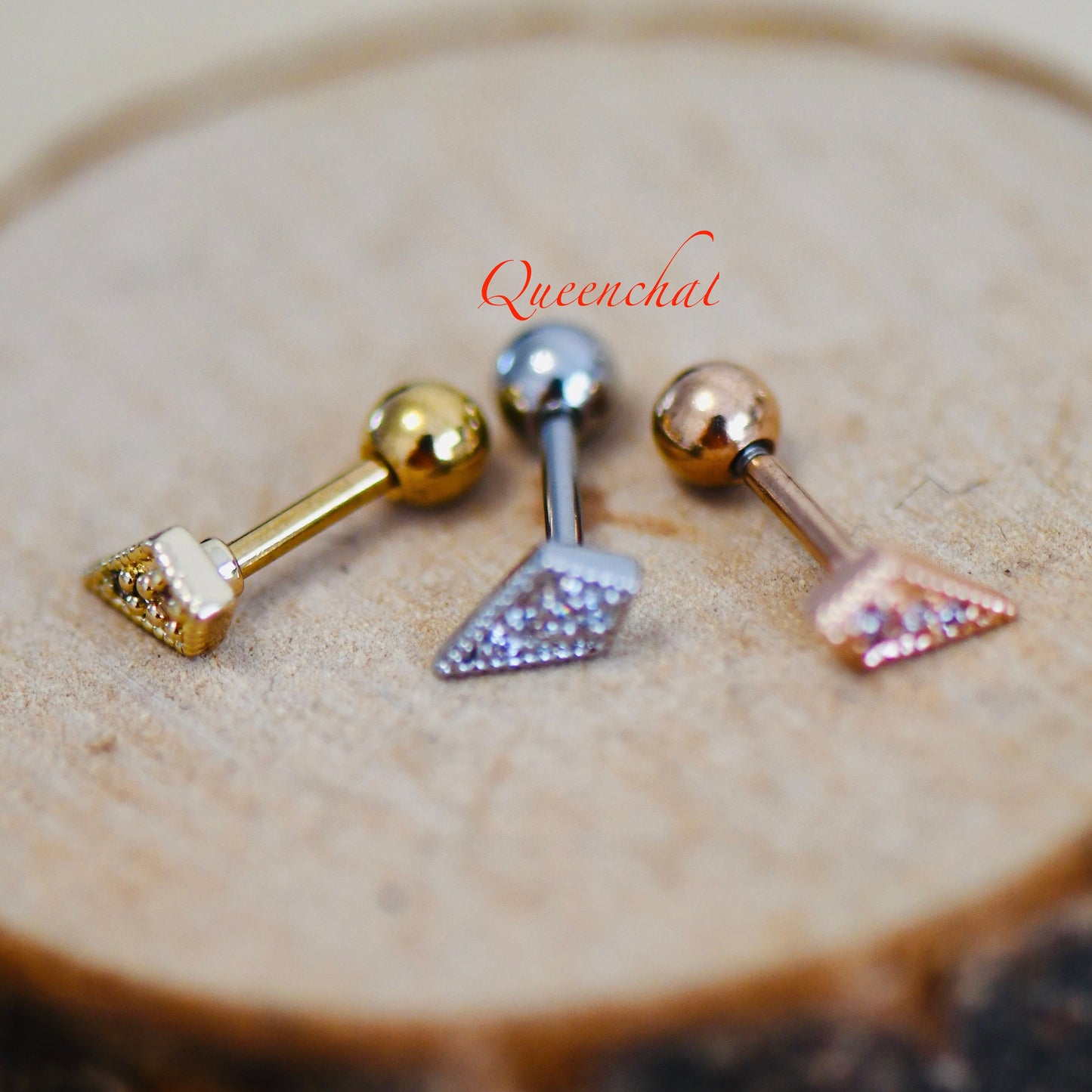 16G 316L Surgical Steel CZ Shield Shape Stud Earring, Cartilage Stud Body Piercing Jewellery Lobe Earring