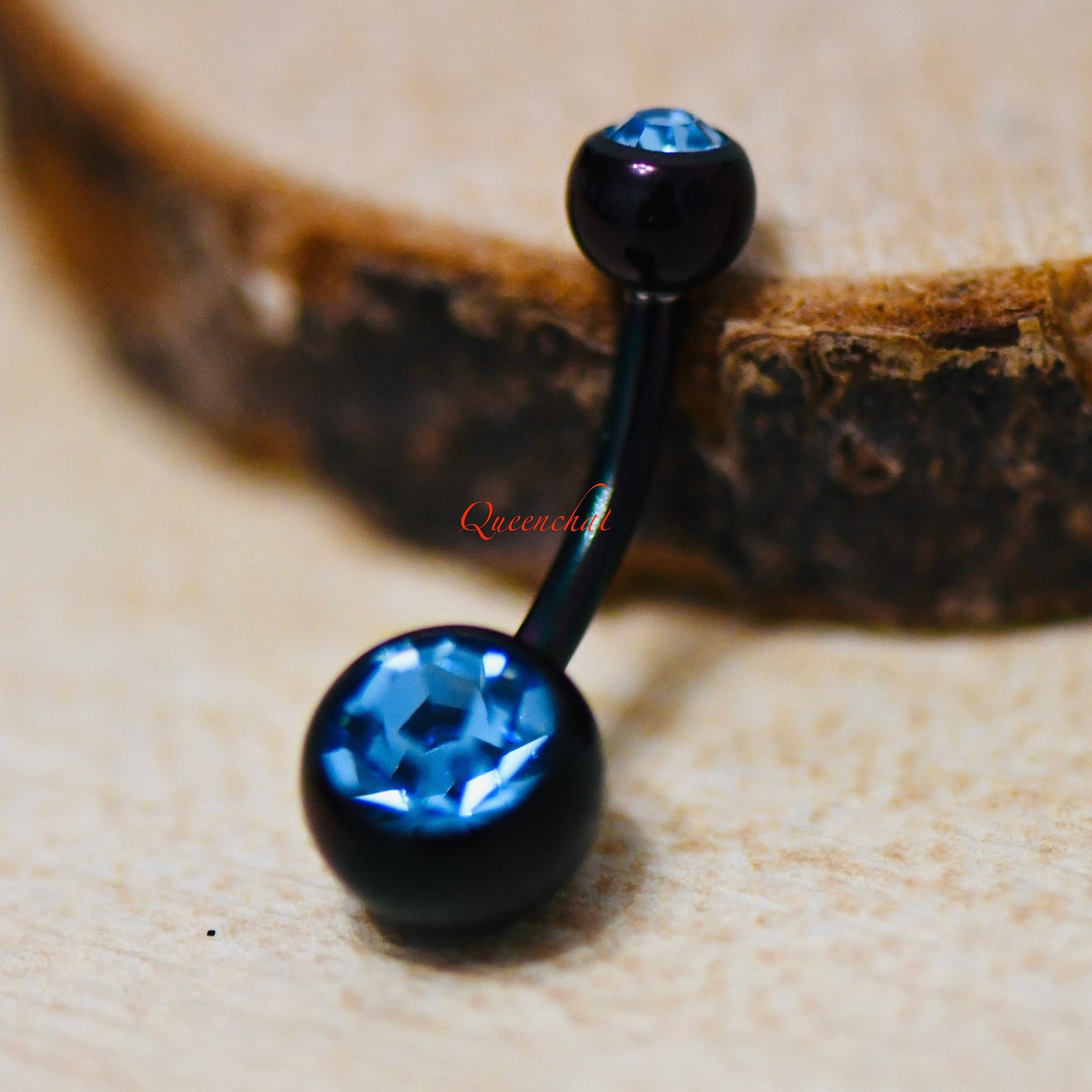 14G 316L Surgical Steel Double Jewelled Belly Bar Double Gem Navel Ring Belly Button Bar Black Belly Bar