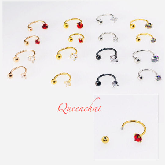 20G (0.8mm) Jewelled Horse Shoe Barbell, Septum Ring, Captive ring, discreet septum, Septum, Horseshoe septum Curved Barbell