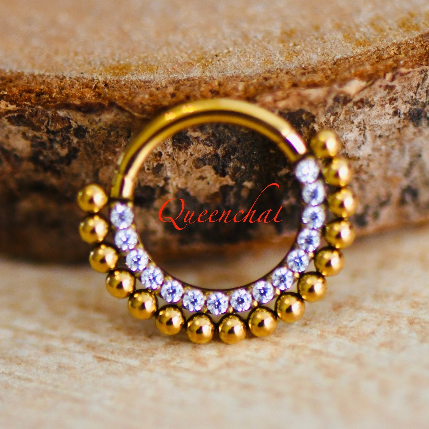 16G 316L Surgical Steel Clear CZ Pave Beaded Septum Ring Cartilage Piercing Earring CZ Pave Gold Clicker Ring 8mm