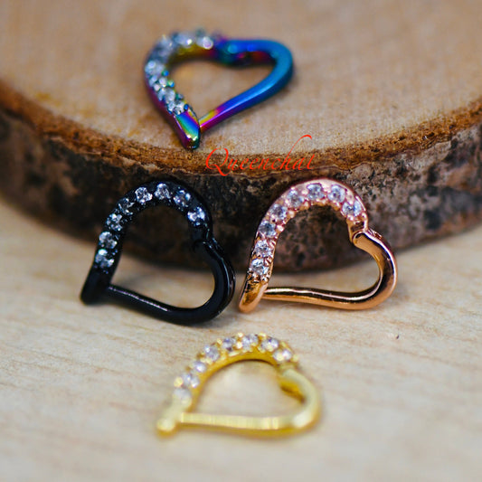 16G 316L Surgical Steel Clear CZ Pave Septum Heart Segment Cartilage Piercing Earring Gold Silver Black Rainbow Heart Clicker Daith Ring