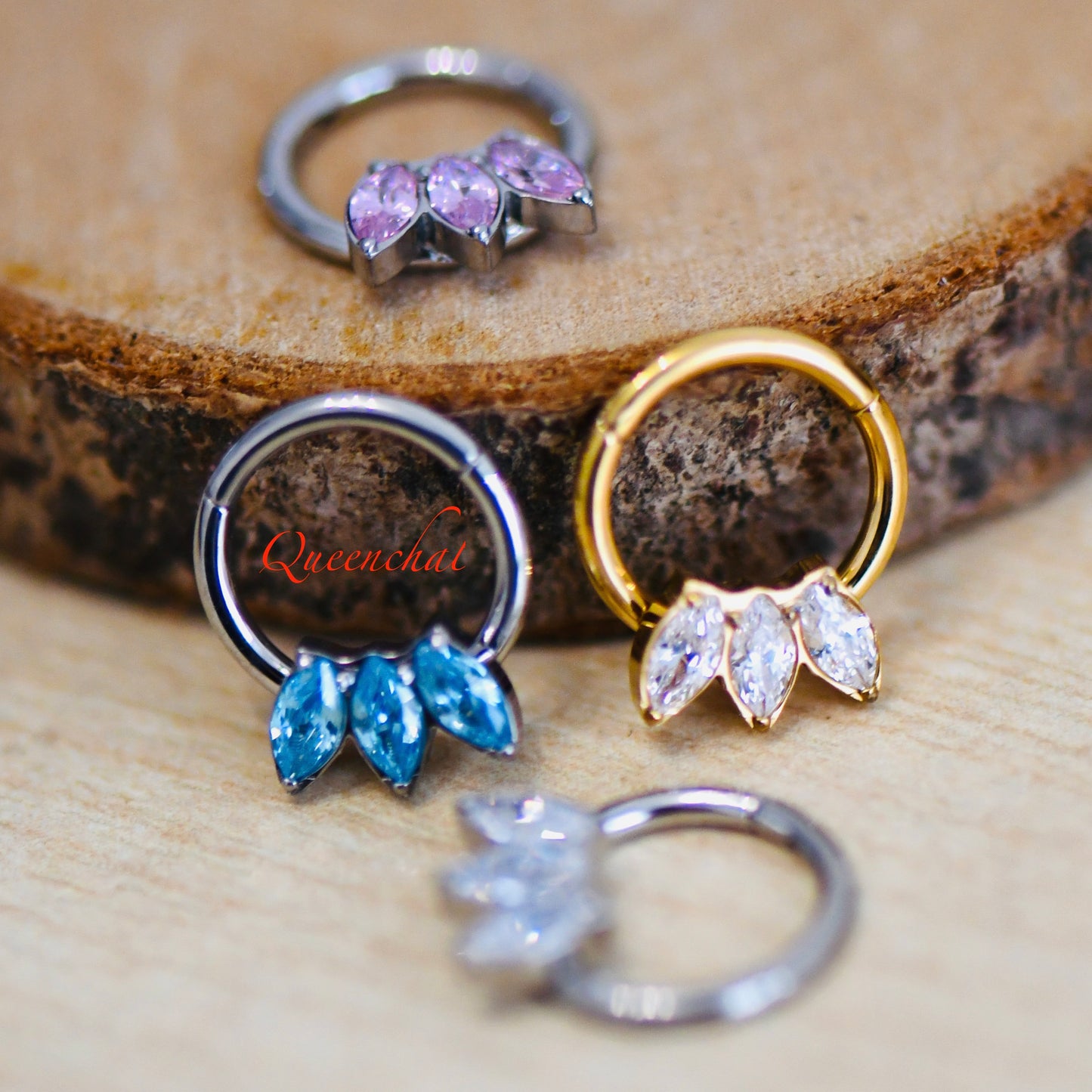 16G 316L Surgical Steel CZ Petals Septum Segment Cartilage Piercing Earring Gold Silver Clicker Daith Ring Earring
