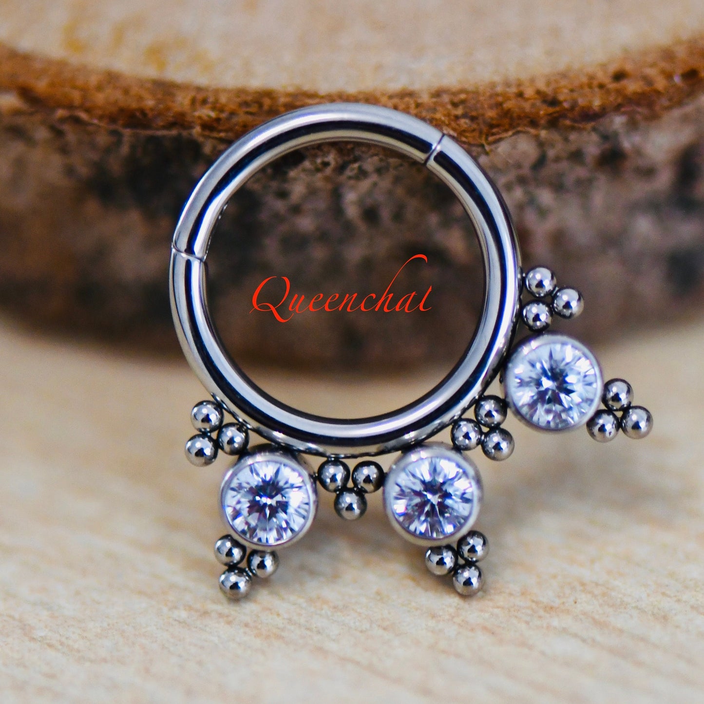 316L Surgical Steel 16G Sparkling CZ and Beaded Design Nose Ring Septum Clicker Cartilage Ring Hinged Segment Ring